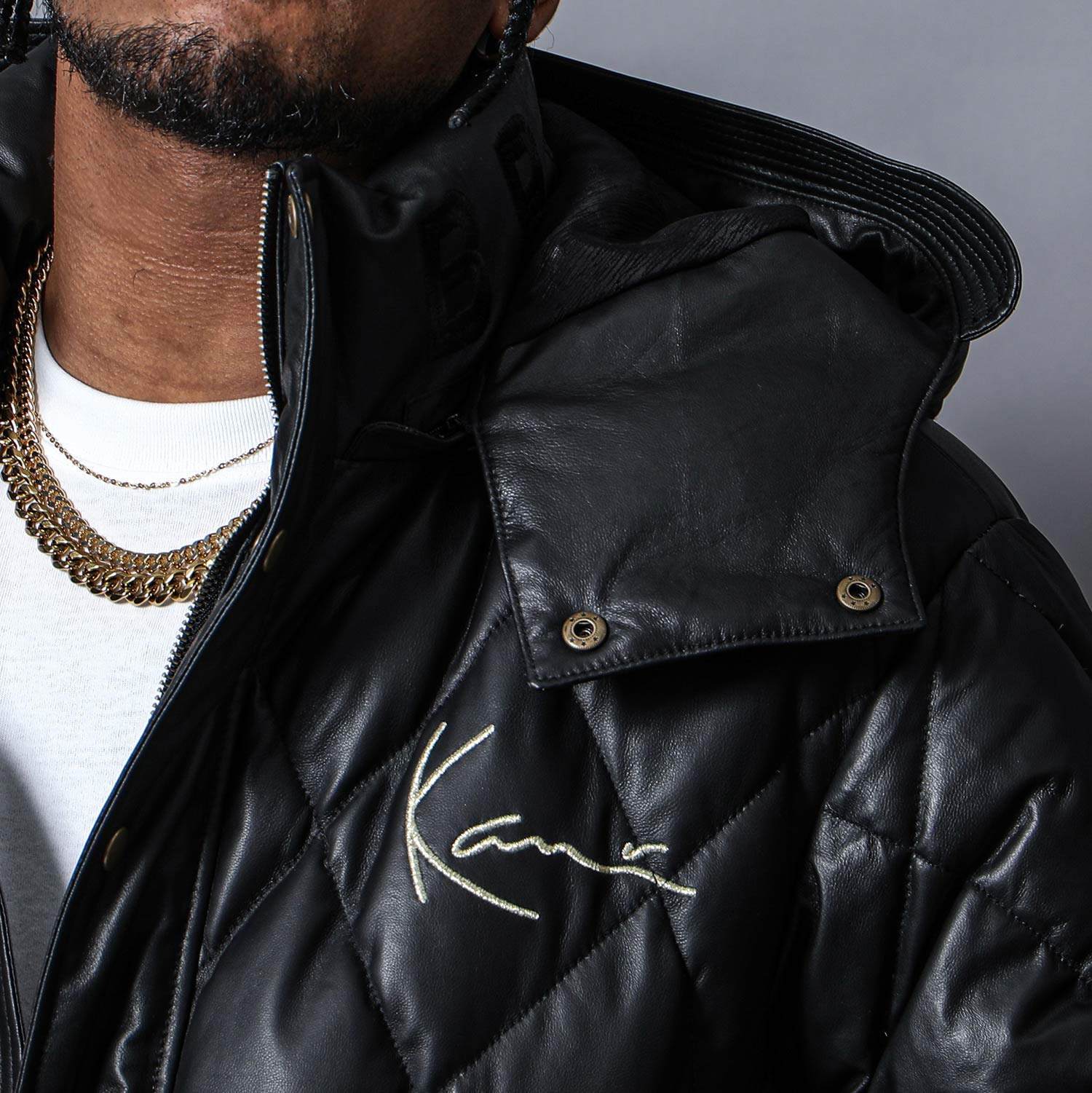 Premium フード脱着 本革 ダイヤ キルトダウン