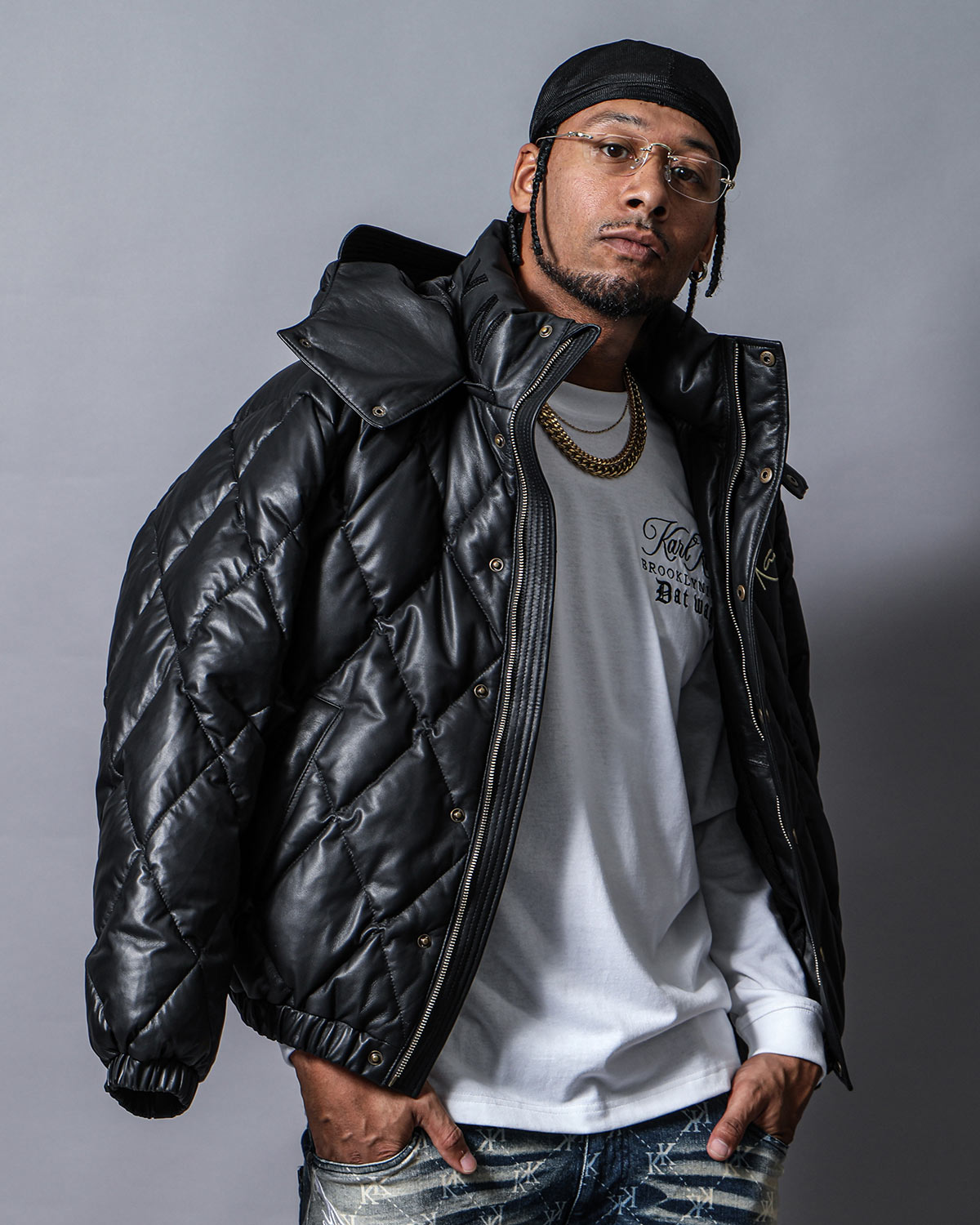 Premium フード脱着 本革 ダイヤ キルトダウン