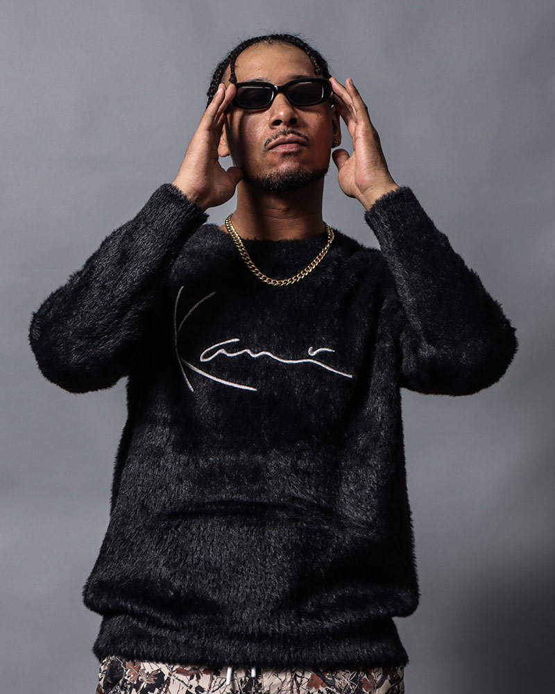 静電気防止 USロゴ シャギー クルーニット