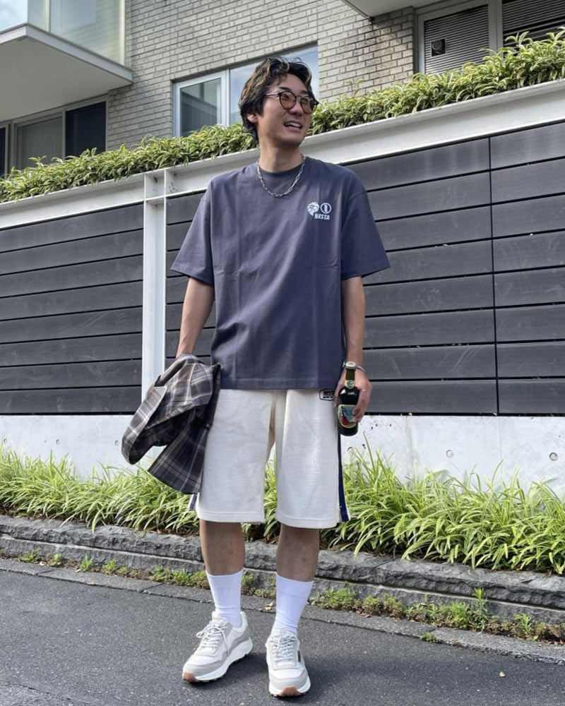 マルチストライプ ニット 開襟 ポロベージュスタイリング