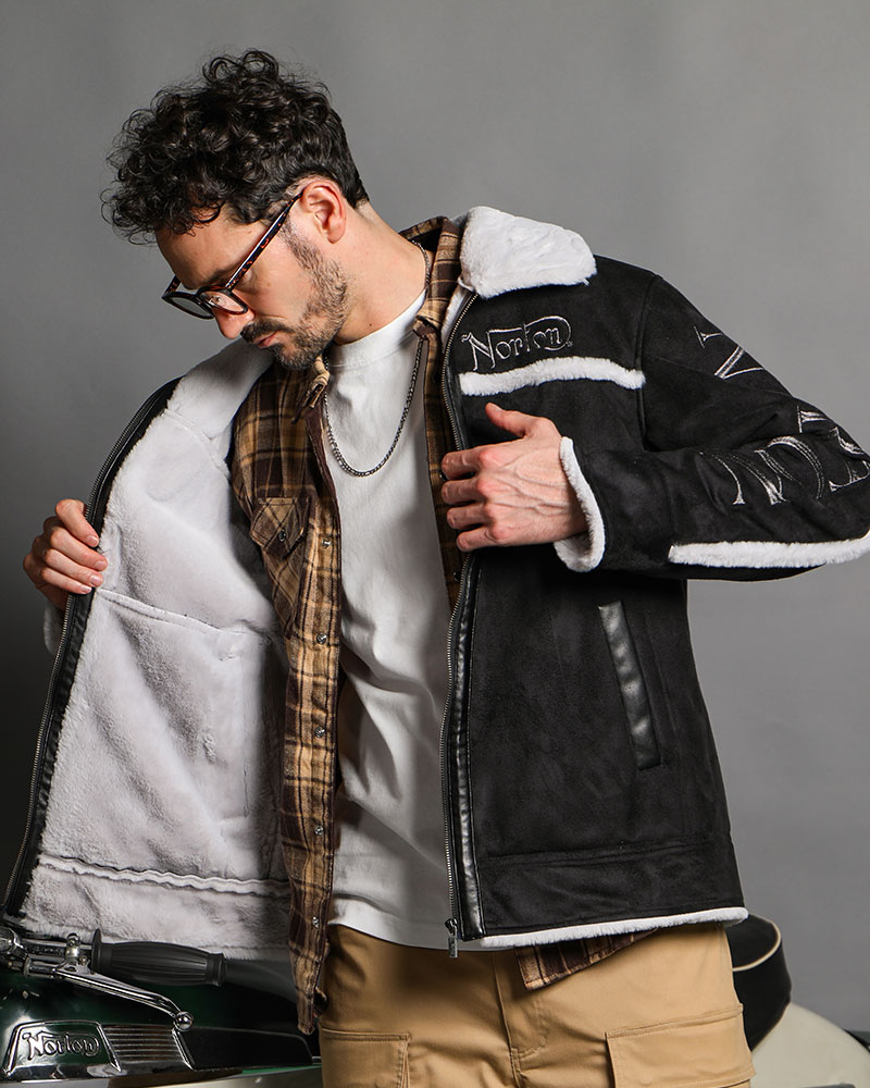 ビッグアームロゴ フェイクムートン ジャケット