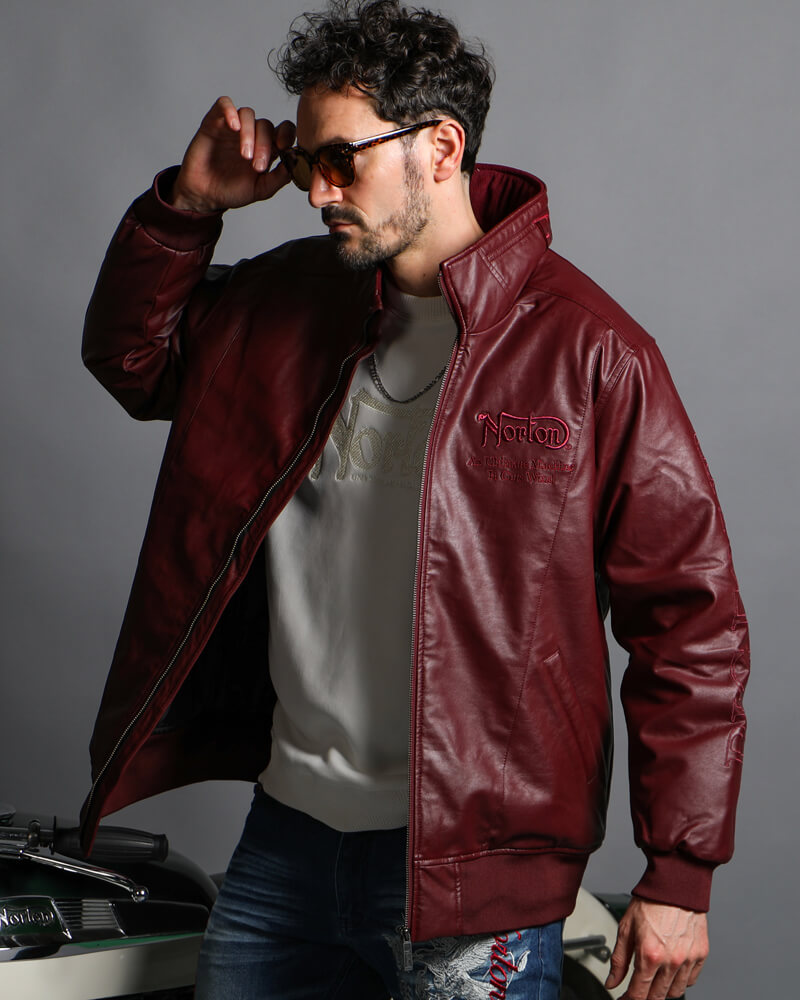 PUレザー ボリュームネック 中綿 ジャケット