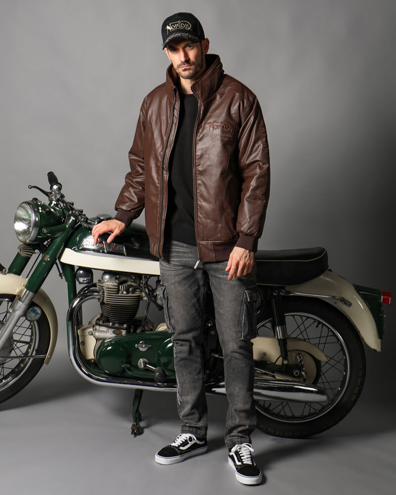 PUレザー ボリュームネック 中綿 ジャケット