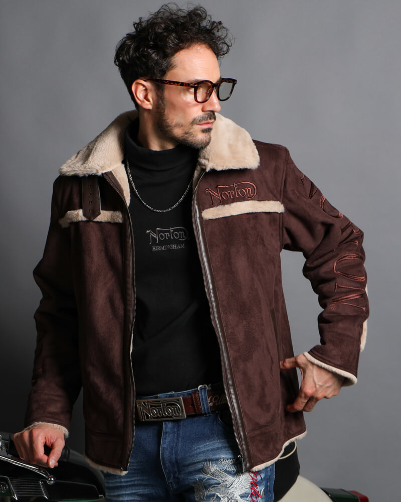 ビッグアームロゴ フェイクムートン ジャケット