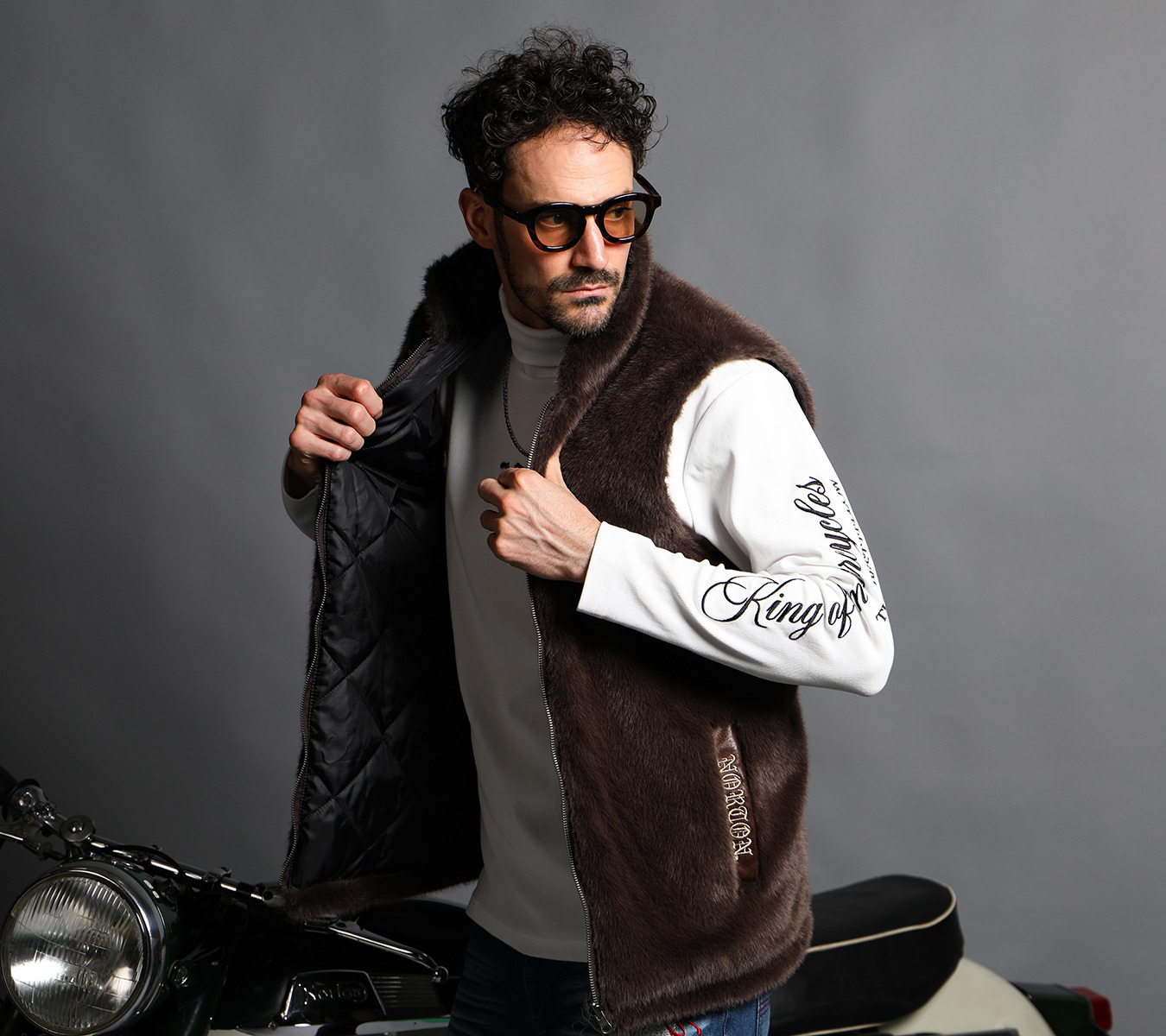 ライナーベスト付 ムラ PU ライダース