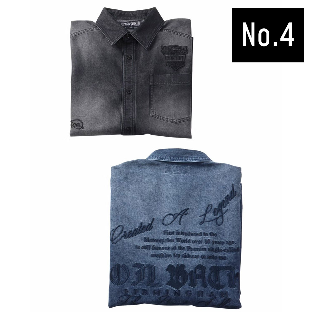 フロント エンブレム 同色刺繍 デニムシャツ