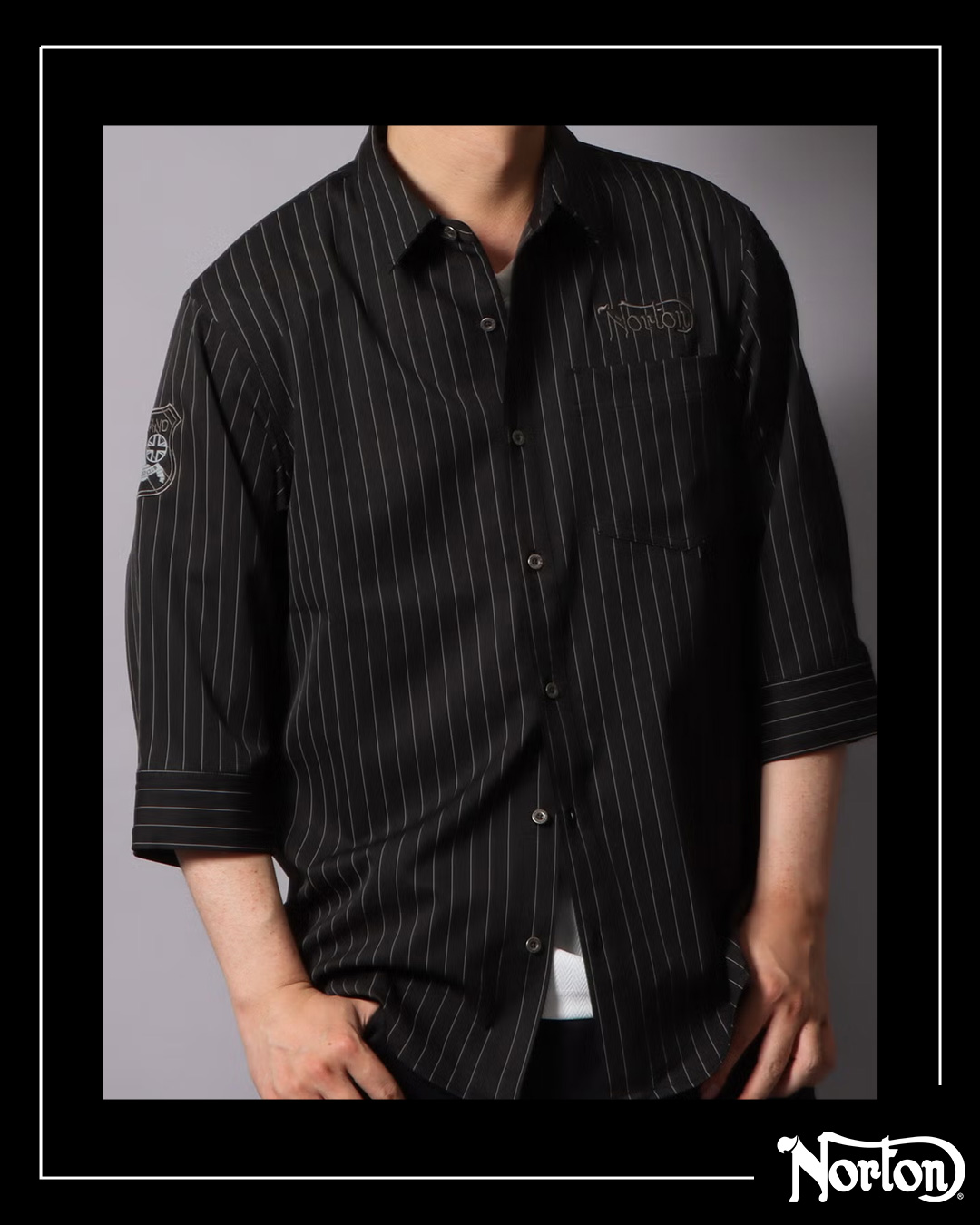 ストレッチ ピンストライプ 7分袖 シャツ