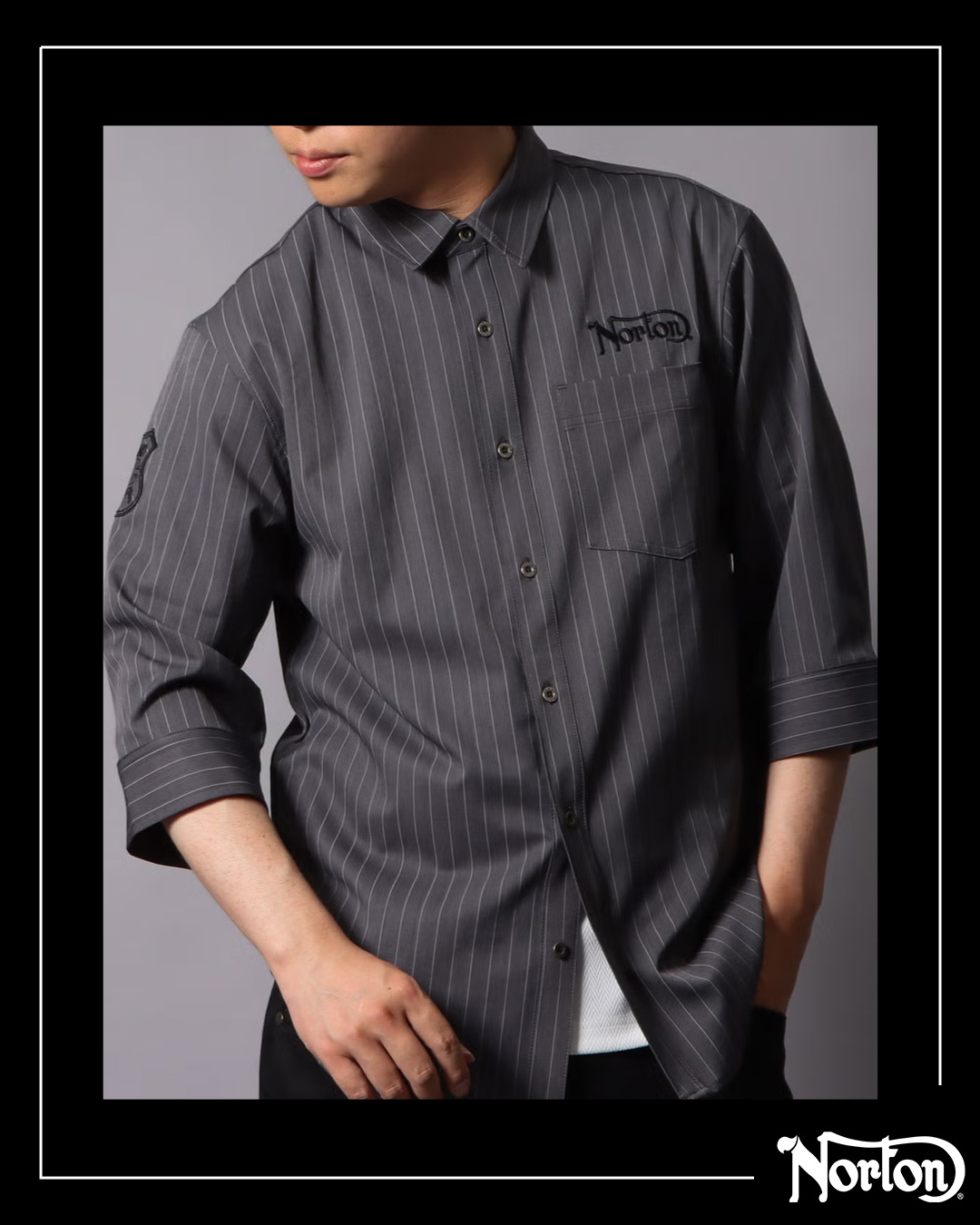 ストレッチ ピンストライプ 7分袖 シャツ