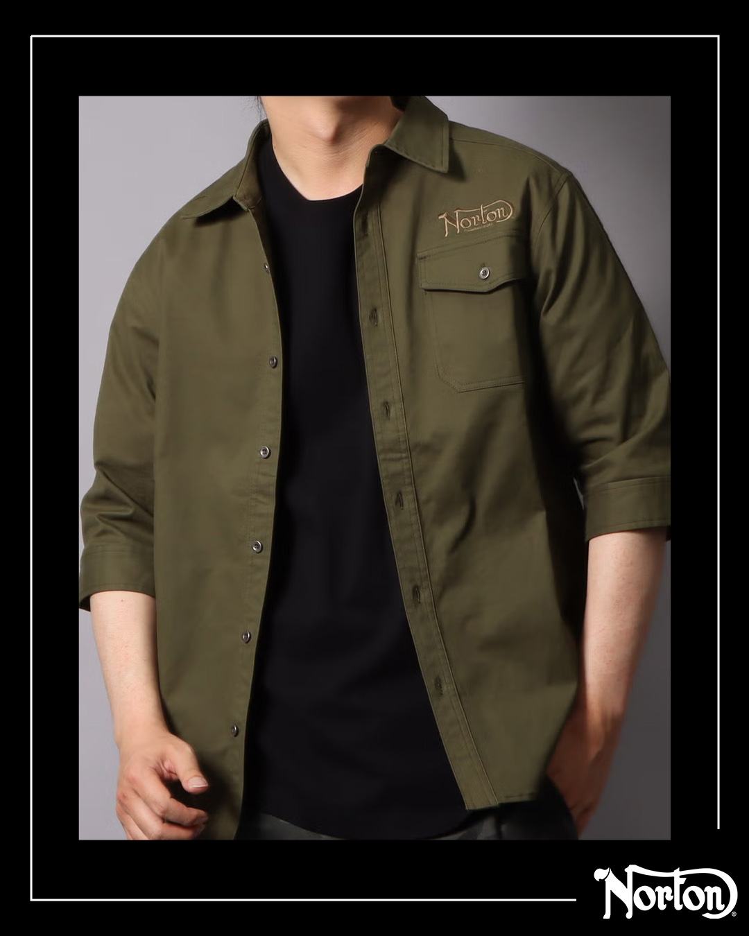 ストレッチ ショルダー ライン ミリタリー 7分袖 シャツ