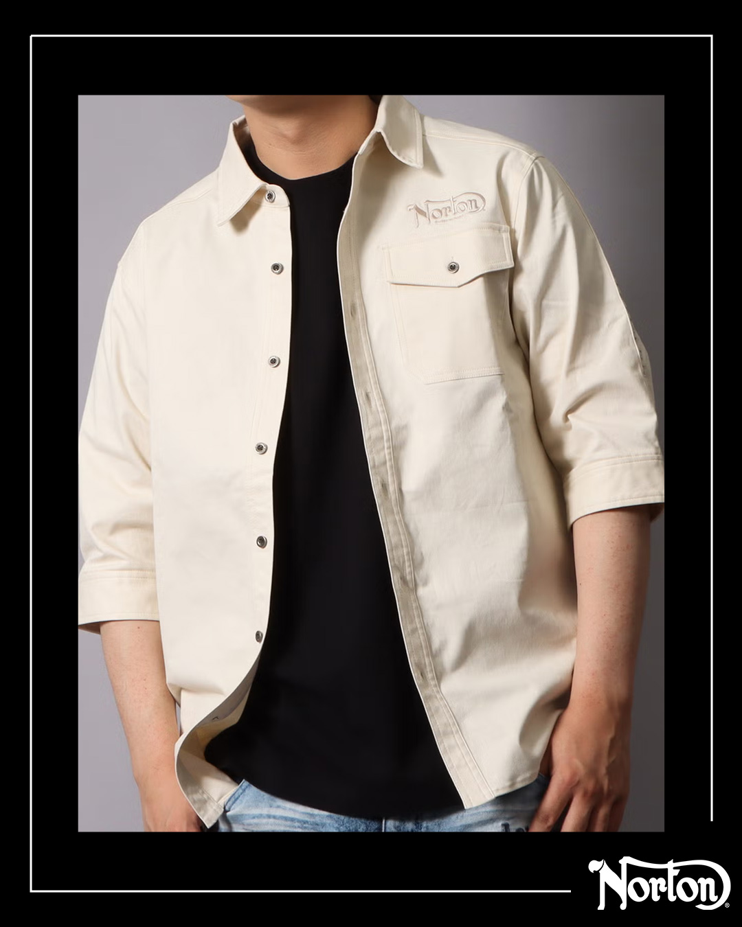 ストレッチ ショルダー ライン ミリタリー 7分袖 シャツ