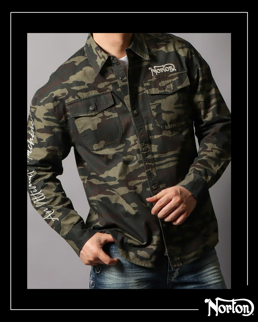 カモ総柄 ミリタリーシャツ