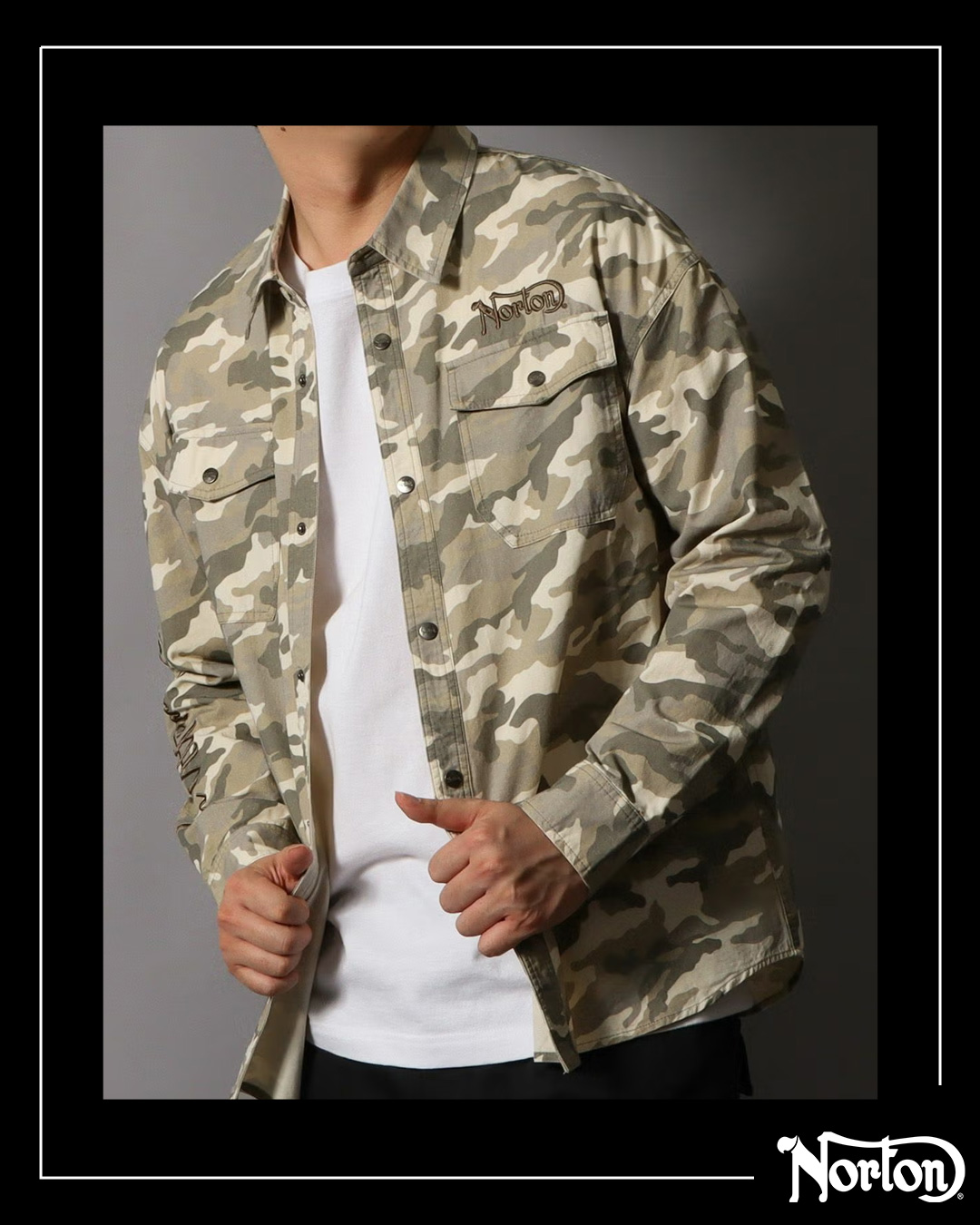 カモ総柄 ミリタリーシャツ