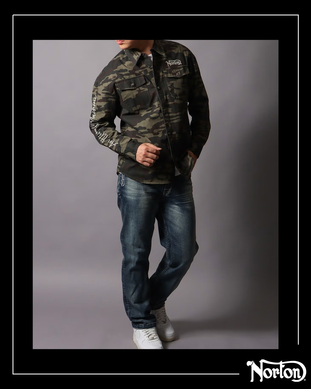 カモ総柄 ミリタリーシャツ