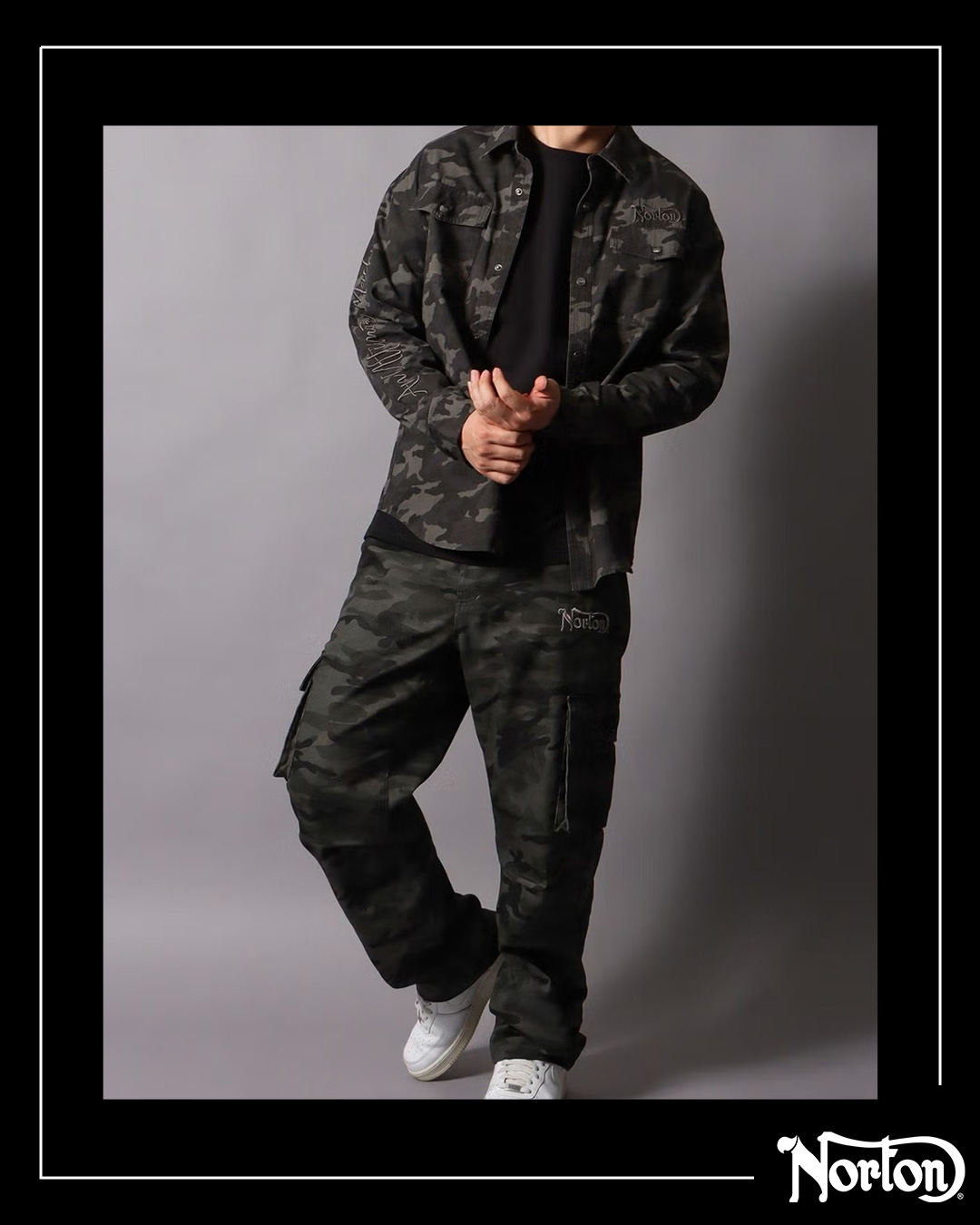 カモ総柄 ミリタリーシャツ