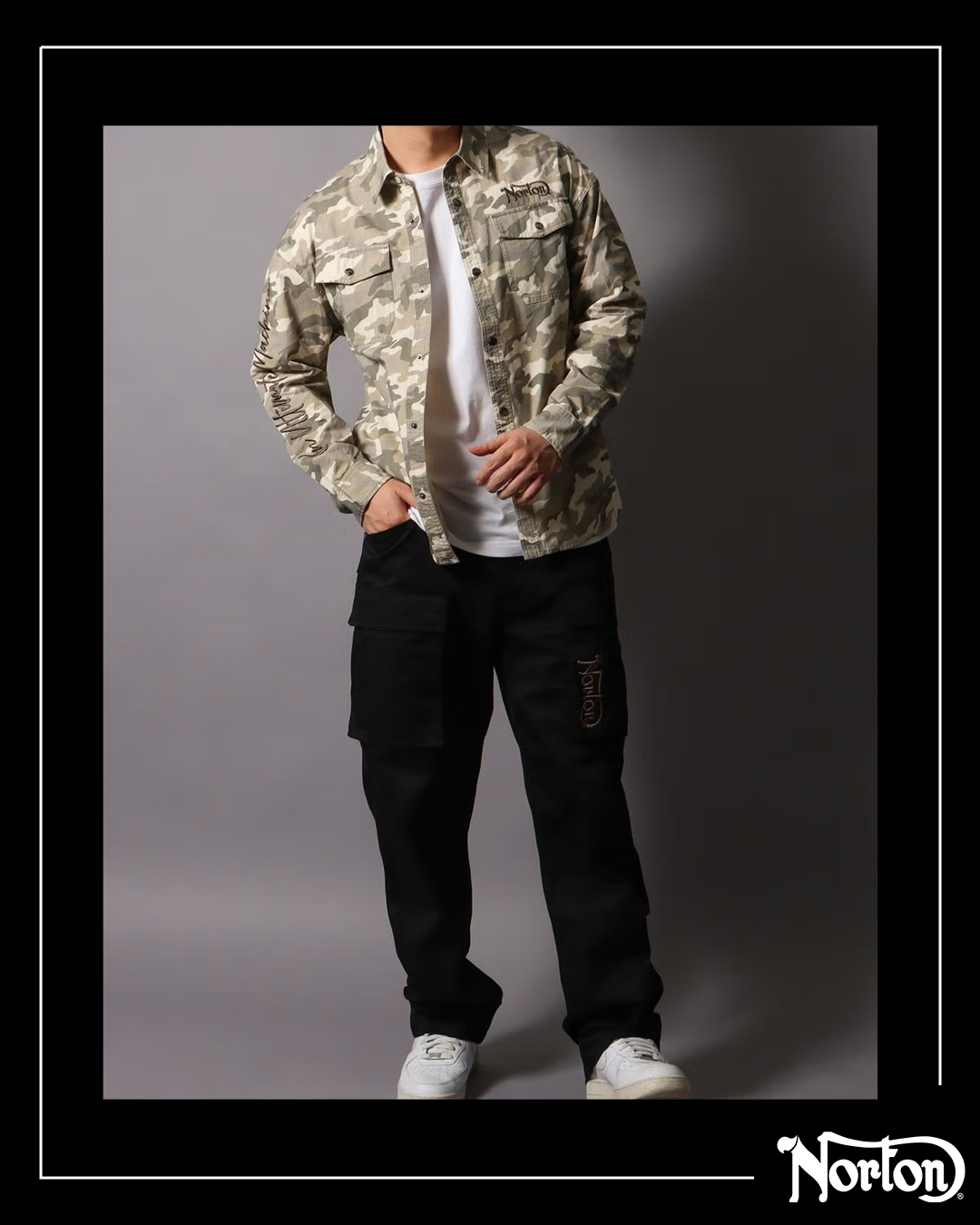 カモ総柄 ミリタリーシャツ