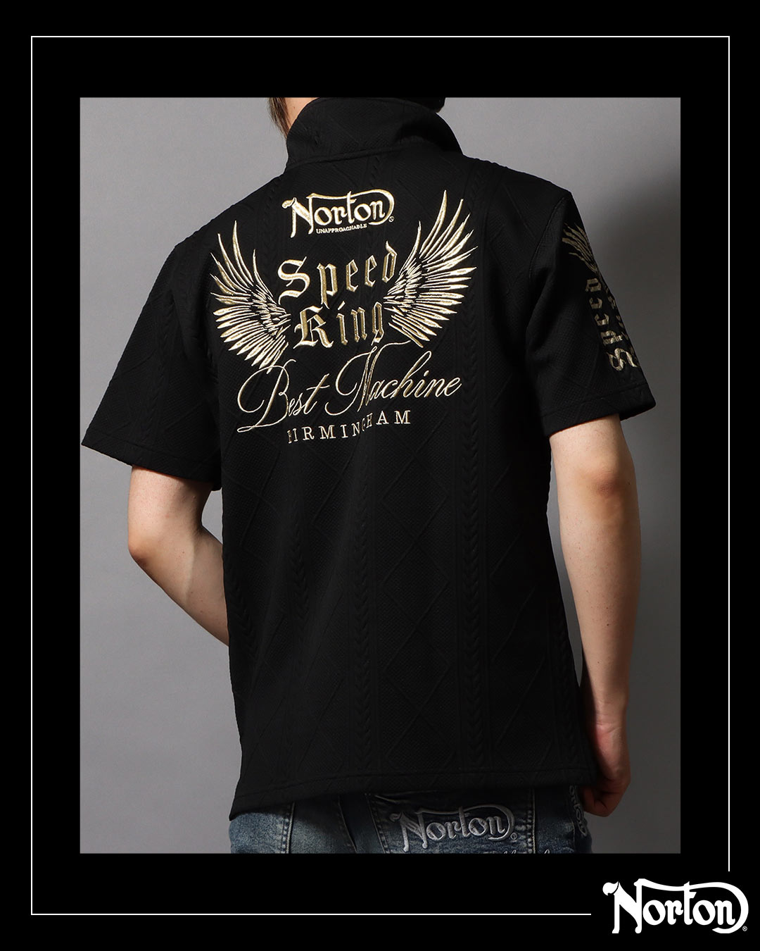 ブライト ジャカード ゴールド スキッパー ポロ