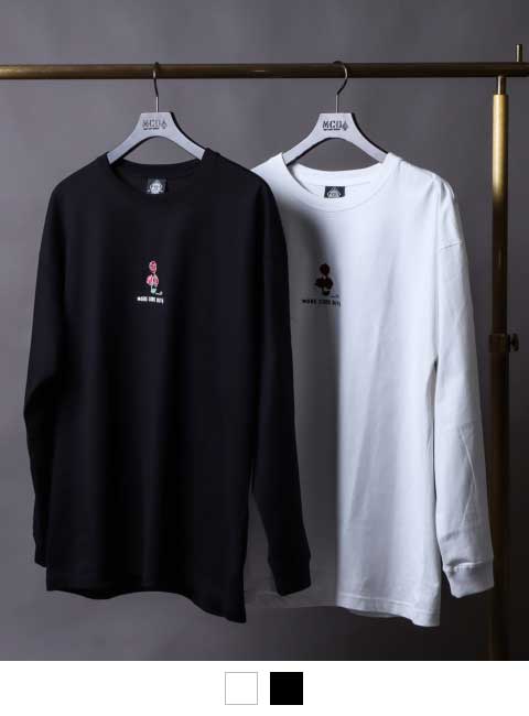 [MCD] JAPAN加工 ドロップショルダー ドローイング ローズ 刺繍 ロンT